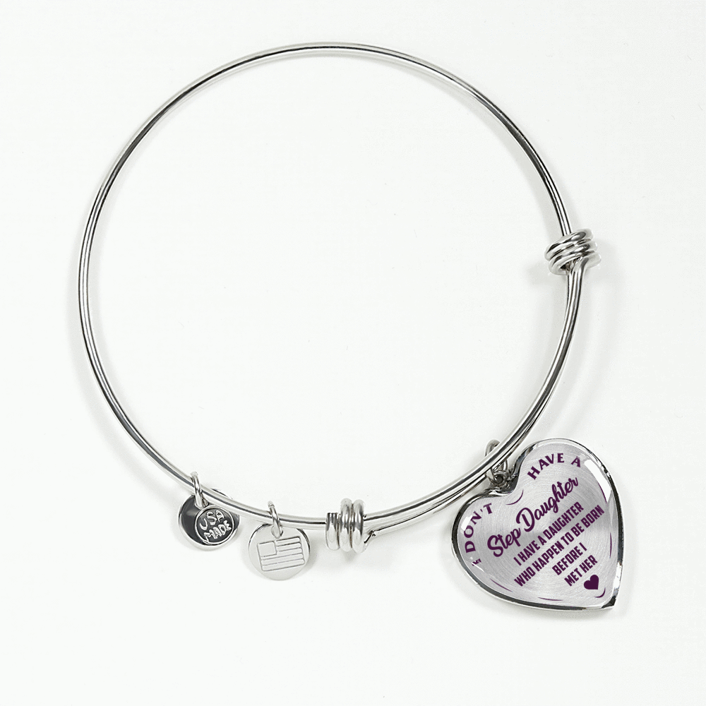 I DON'T HAVE A STEPDAUGHTER, BORN BEFORE I MET HER, SILVER OR GOLD FINISHED HEART SHAPED NECKLACE AND BANGLE BRACELET (PURPLE ON TRANSPARENT) EO - podprintz.com