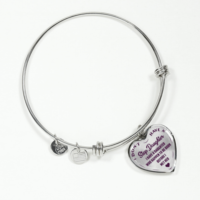 I DON'T HAVE A STEPDAUGHTER, BORN BEFORE I MET HER, SILVER OR GOLD FINISHED HEART SHAPED NECKLACE AND BANGLE BRACELET (PURPLE ON TRANSPARENT) EO - podprintz.com