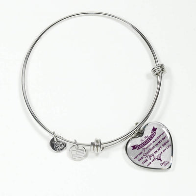 MY DAUGHTER YOU ARE PRECIOUS, SUNSHINE, JOY LOVE DAD - SILVER AND GOLD FINISHED HEART SHAPED NECKLACE AND BANGLE BRACELET (PURPLE ON TRANSPARENT) EO - podprintz.com