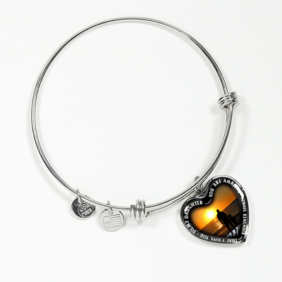 My Daughter, You are Amazing, Silver or Gold Finished Heart Shaped Bangle Bracelet (Sunset Beach Deck Edition) - podprintz.com