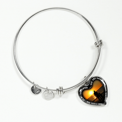 My Daughter, You are Amazing, Silver or Gold Finished Heart Shaped Bangle Bracelet (Sunset Beach Sand Edition) - podprintz.com