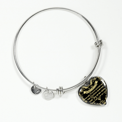 My Daughter, You are Precious (Yellow on Black) - Silver Finished Heart Bangle Bracelet - podprintz.com