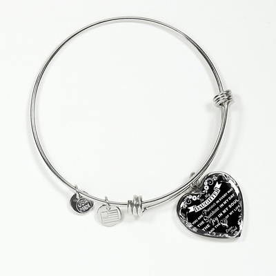 My Daughter, You are Precious (White on Black) - Silver Finished Heart Bangle Bracelet - podprintz.com