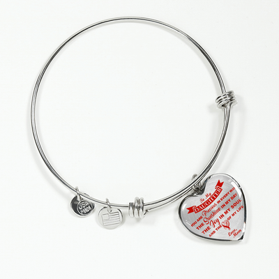 MY DAUGHTER YOU ARE PRECIOUS, SUNSHINE, JOY LOVE MOM - SILVER AND GOLD FINISHED HEART SHAPED BANGLE BRACELET (RED ON TRANSPARENT) - podprintz.com