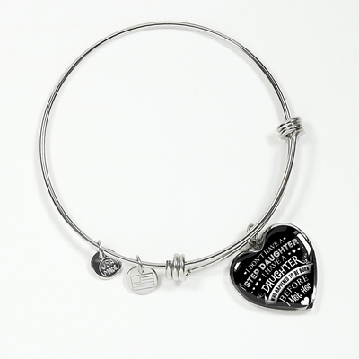 I DON'T HAVE A STEPDAUGHTER, SILVER OR GOLD FINISHED HEART SHAPED NECKLACE AND BANGLE BRACELET (WHITE ON BLACK) EO - podprintz.com