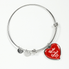 ROCKIN' THE SPOILED, WIFE LIFE - SILVER AND GOLD FINISHED HEART SHAPED BANGLE BRACELET (WHITE TEXT ON RED) - podprintz.com
