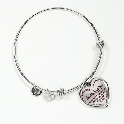 Daddy Loves You Father/Daughter Silver or Gold Finished Necklace or Bangle Bracelet Dark (Red on Transparent) - podprintz.com