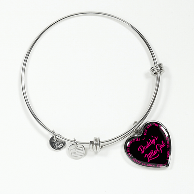 Daddy's Little Girl Gold or Silver Finished Heart Shaped Bangle Bracelet (Pink on Black) - podprintz.com