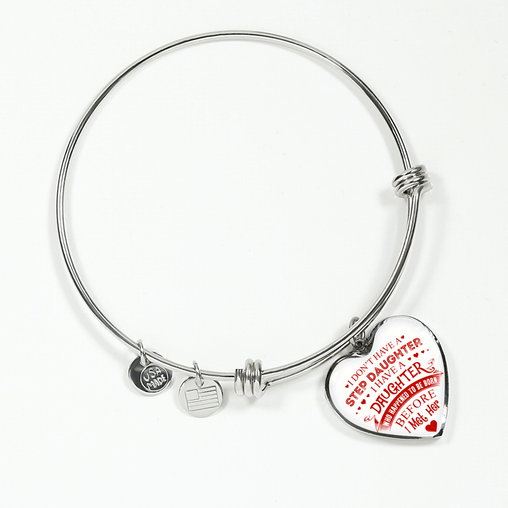 I DON'T HAVE A STEPDAUGHTER, SILVER OR GOLD FINISHED HEART SHAPED NECKLACE AND BANGLE BRACELET (RED ON WHITE) EO - podprintz.com