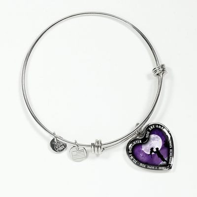 My Daughter, You are Amazing, Silver or Gold Finished Heart Shaped Bangle Bracelet (Purple Sky Moon Edition) - podprintz.com