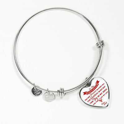 MY DAUGHTER YOU ARE PRECIOUS, SUNSHINE, JOY LOVE DAD - SILVER AND GOLD FINISHED HEART SHAPED NECKLACE AND BANGLE BRACELET (RED ON WHITE) EO - podprintz.com