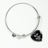 ROCKIN' THE SPOILED, WIFE LIFE - SILVER AND GOLD FINISHED HEART SHAPED BANGLE BRACELET (WHITE TEXT ON BLACK) - podprintz.com
