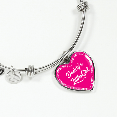 Daddy's Little Girl Gold or Silver Finished Heart Shaped Bangle Bracelet (White on Pink) - podprintz.com