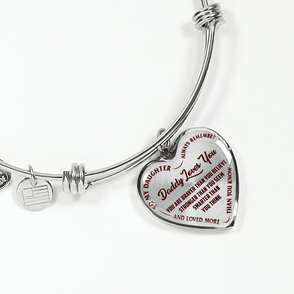 Daddy Loves You Father/Daughter Silver or Gold Finished Necklace or Bangle Bracelet Dark (Red on Transparent) - podprintz.com