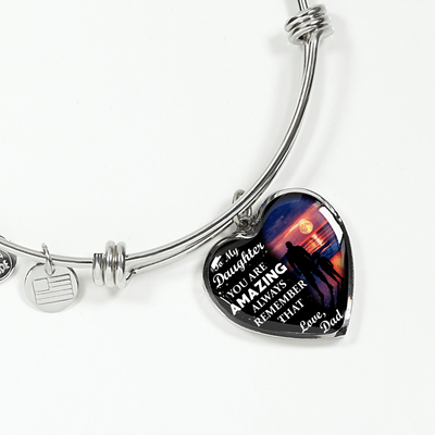 My Daughter, You are Amazing, Love Dad - Silver Finished Heart Bangle Bracelet - podprintz.com