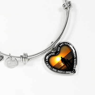 My Daughter, You are Amazing, Silver or Gold Finished Heart Shaped Bangle Bracelet (Sunset Beach Sand Edition) - podprintz.com