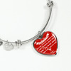 MY DAUGHTER YOU ARE PRECIOUS, SUNSHINE, JOY LOVE MOM - SILVER AND GOLD FINISHED HEART SHAPED BANGLE BRACELET (WHITE ON RED) - podprintz.com