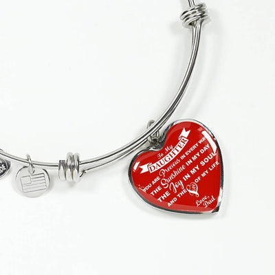 MY DAUGHTER YOU ARE PRECIOUS, SUNSHINE, JOY LOVE DAD - SILVER AND GOLD FINISHED HEART SHAPED NECKLACE AND BANGLE BRACELET (WHITE ON RED) EO - podprintz.com