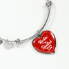 ROCKIN' THE SPOILED, WIFE LIFE - SILVER AND GOLD FINISHED HEART SHAPED BANGLE BRACELET (WHITE TEXT ON RED) - podprintz.com