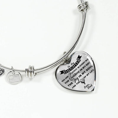 MY DAUGHTER YOU ARE PRECIOUS, SUNSHINE, JOY LOVE DAD - SILVER AND GOLD FINISHED HEART SHAPED NECKLACE AND BANGLE BRACELET (BLACK ON TRANSPARENT) EO - podprintz.com