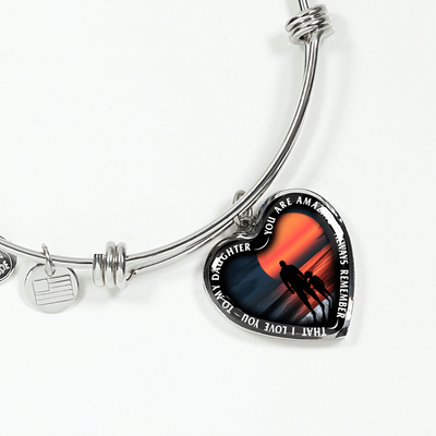 My Daughter, You are Amazing, Silver or Gold Finished Heart Shaped Bangle Bracelet (Pink Sunset Deck Edition) - podprintz.com