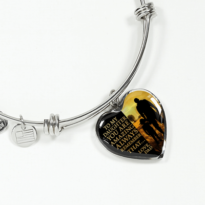 My Daughter, You are Amazing, Love Dad (Walk in Field) - Silver Finished Heart Bangle Bracelet - podprintz.com