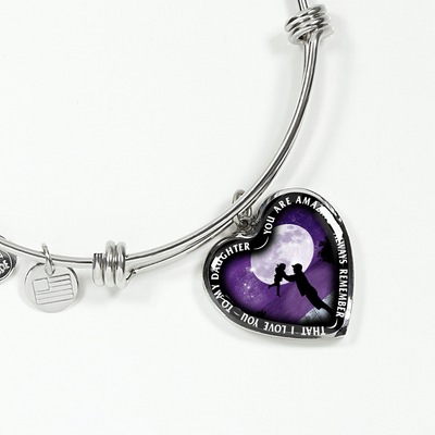 My Daughter, You are Amazing, Silver or Gold Finished Heart Shaped Bangle Bracelet (Purple Sky Moon Edition) - podprintz.com