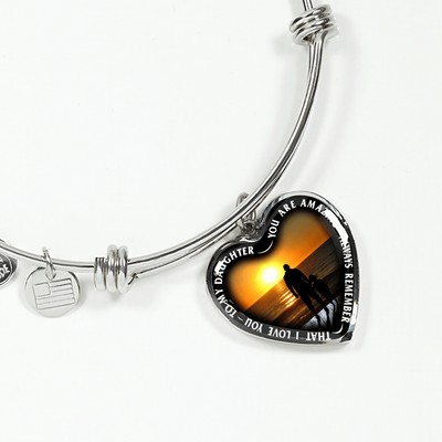 My Daughter, You are Amazing, Silver or Gold Finished Heart Shaped Bangle Bracelet (Sunset Beach Deck Edition) - podprintz.com