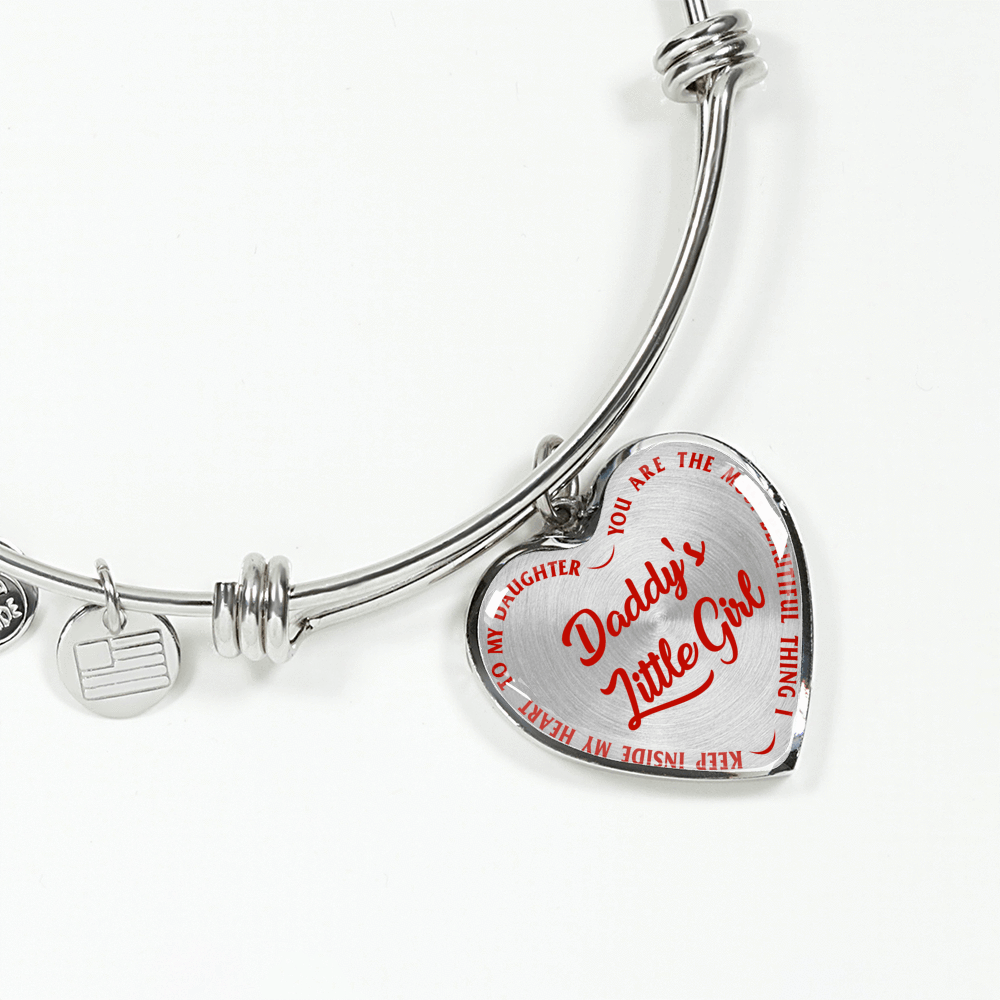 Daddy's Little Girl Gold or Silver Finished Heart Shaped Bangle Bracelet (Red on Transparent) - podprintz.com