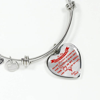 MY DAUGHTER YOU ARE PRECIOUS, SUNSHINE, JOY LOVE DAD - SILVER AND GOLD FINISHED HEART SHAPED NECKLACE AND BANGLE BRACELET (RED ON TRANSPARENT) EO - podprintz.com