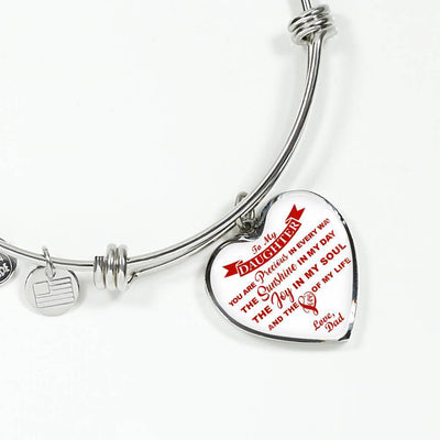 MY DAUGHTER YOU ARE PRECIOUS, SUNSHINE, JOY LOVE DAD - SILVER AND GOLD FINISHED HEART SHAPED NECKLACE AND BANGLE BRACELET (RED ON WHITE) EO - podprintz.com