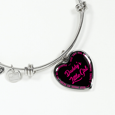 Daddy's Little Girl Gold or Silver Finished Heart Shaped Bangle Bracelet (Pink on Black) - podprintz.com