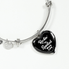 ROCKIN' THE SPOILED, WIFE LIFE - SILVER AND GOLD FINISHED HEART SHAPED BANGLE BRACELET (WHITE TEXT ON BLACK) - podprintz.com