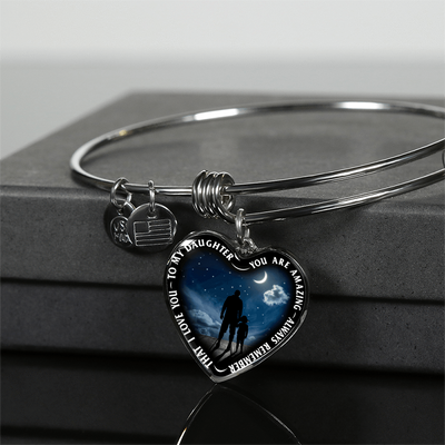 My Daughter, You are Amazing, Silver or Gold Finished Heart Shaped Necklace or Bracelet Moon & Stars (Engraving Option) - podprintz.com