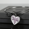 I DON'T HAVE A STEPDAUGHTER, BORN BEFORE I MET HER, SILVER OR GOLD FINISHED HEART SHAPED BANGLE BRACELET (PURPLE ON TRANSPARENT) - podprintz.com