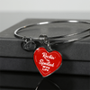 ROCKIN' THE SPOILED, WIFE LIFE - SILVER AND GOLD FINISHED HEART SHAPED BANGLE BRACELET (WHITE TEXT ON RED) - podprintz.com