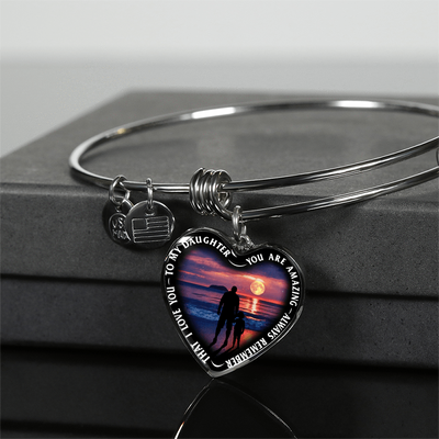 My Daughter, You are Amazing, Silver or Gold Finished Heart Shaped Bracelet (Full Moon Beach Black Edition) - podprintz.com
