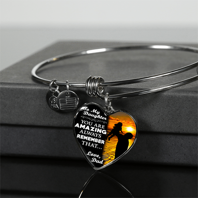 My Daughter, You are Amazing, Love Dad (Sunset Lift) - Silver Finished Heart Bangle Bracelet - podprintz.com
