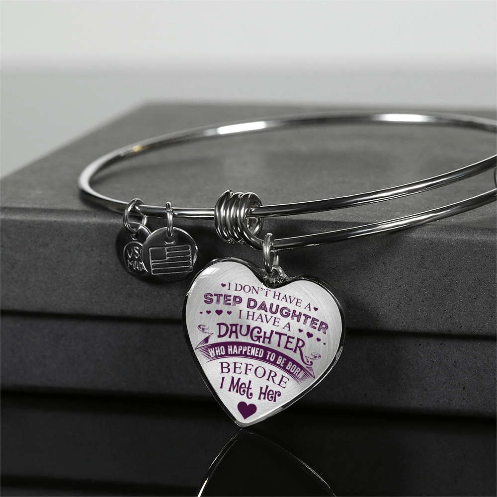 I DON'T HAVE A STEPDAUGHTER, SILVER OR GOLD FINISHED HEART SHAPED NECKLACE AND BANGLE BRACELET (PURPLE ON TRANSPARENT) EO - podprintz.com