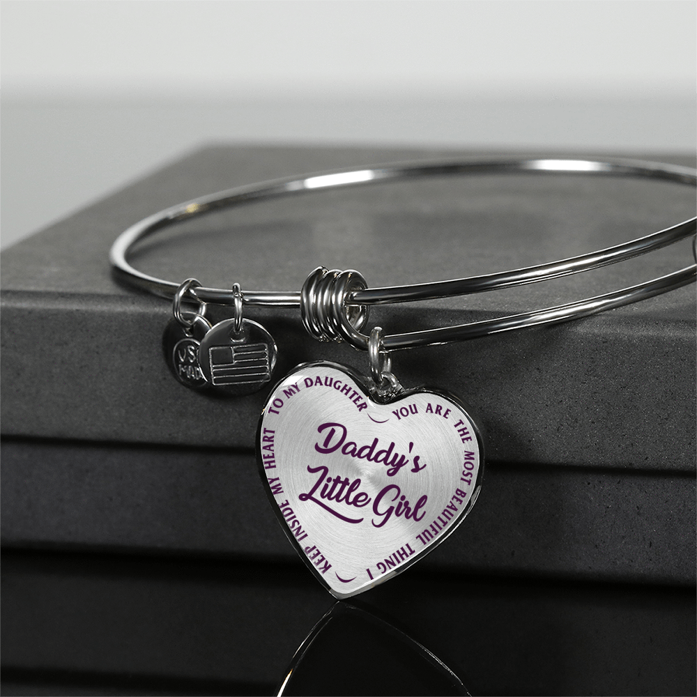 DADDY'S LITTLE GIRL GOLD OR SILVER FINISHED HEART SHAPED NECKLACE OR BANGLE BRACELET, PURPLE ON TRANSPARENT (EO) - podprintz.com