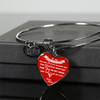 MY DAUGHTER YOU ARE PRECIOUS, SUNSHINE, JOY LOVE MOM - SILVER AND GOLD FINISHED HEART SHAPED BANGLE BRACELET (WHITE ON RED) - podprintz.com