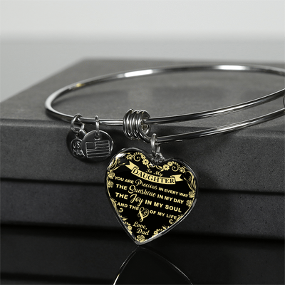 My Daughter, You are Precious (Yellow on Black) - Silver Finished Heart Bangle Bracelet - podprintz.com