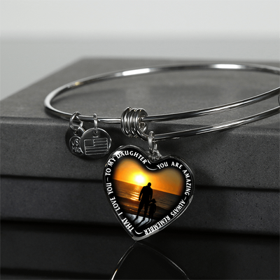 My Daughter, You are Amazing, Silver or Gold Finished Heart Shaped Bangle Bracelet (Sunset Beach Deck Edition) - podprintz.com