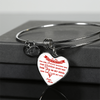 MY DAUGHTER YOU ARE PRECIOUS, SUNSHINE, JOY LOVE MOM - SILVER AND GOLD FINISHED HEART SHAPED BANGLE BRACELET (RED ON WHITE) - podprintz.com
