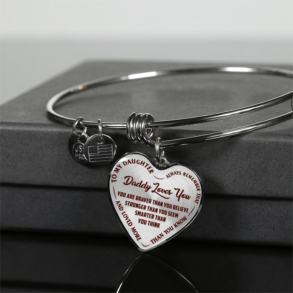 Daddy Loves You Father/Daughter Silver or Gold Finished Necklace or Bangle Bracelet Dark (Red on Transparent) - podprintz.com