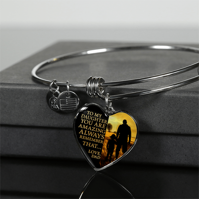 My Daughter, You are Amazing, Love Dad (Walk in Field) - Silver Finished Heart Bangle Bracelet - podprintz.com