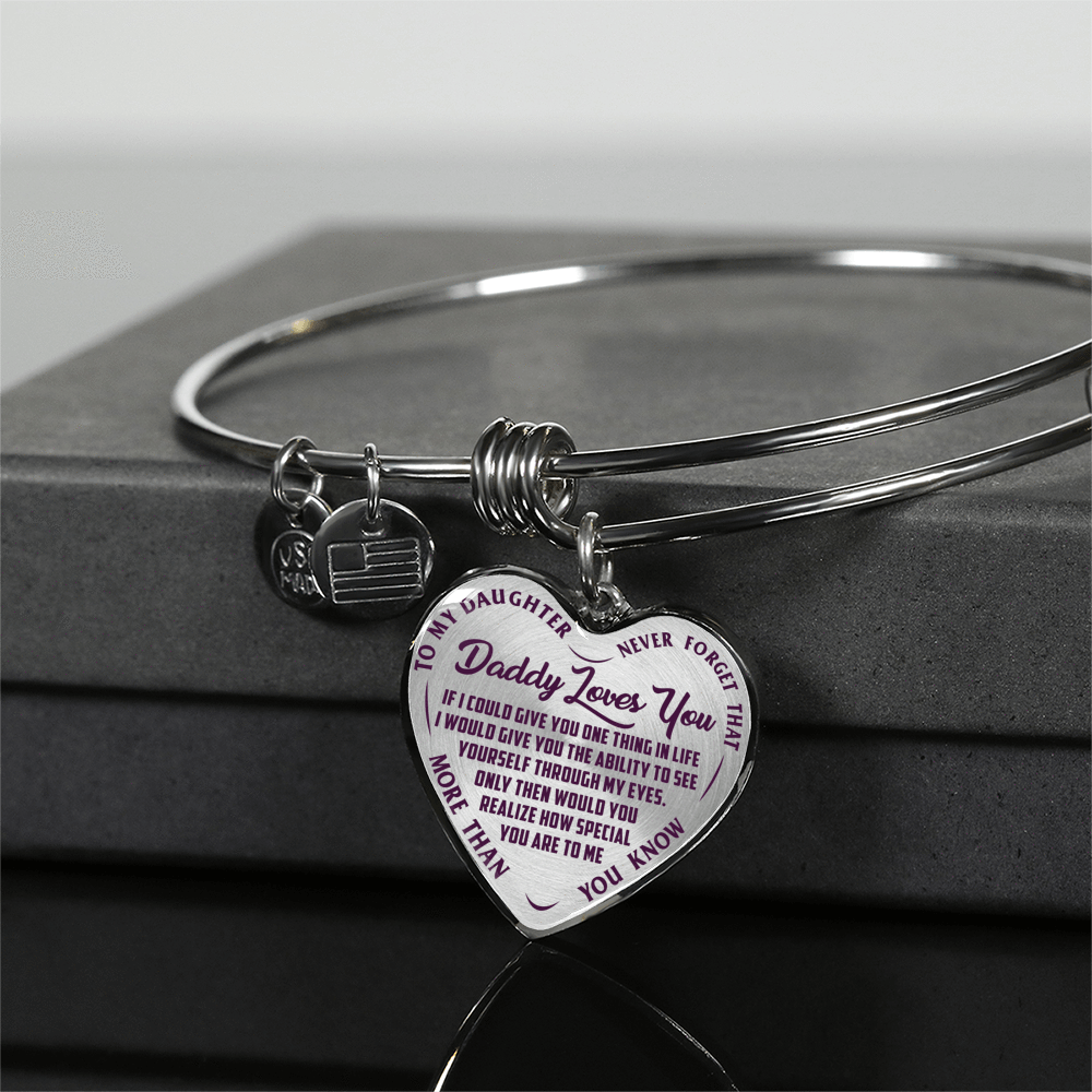 Daddy Loves You, Never Forget, Silver or Gold Finished Necklace or Bangle Bracelet (Engraving Option) - podprintz.com