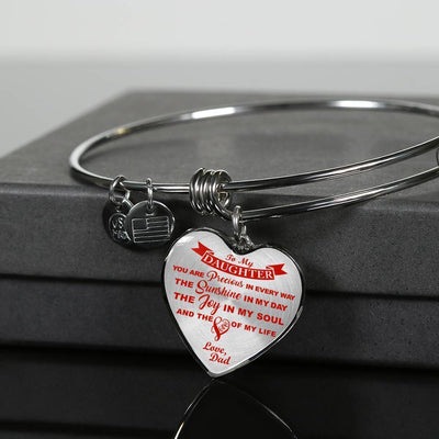 MY DAUGHTER YOU ARE PRECIOUS, SUNSHINE, JOY LOVE DAD - SILVER AND GOLD FINISHED HEART SHAPED NECKLACE AND BANGLE BRACELET (RED ON TRANSPARENT) EO - podprintz.com