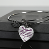 MY DAUGHTER YOU ARE PRECIOUS, SUNSHINE, JOY LOVE MOM - SILVER AND GOLD FINISHED HEART SHAPED BANGLE BRACELET (PURPLE ON TRANSPARENT) - podprintz.com