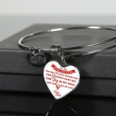 MY DAUGHTER YOU ARE PRECIOUS, SUNSHINE, JOY LOVE DAD - SILVER AND GOLD FINISHED HEART SHAPED NECKLACE AND BANGLE BRACELET (RED ON WHITE) EO - podprintz.com